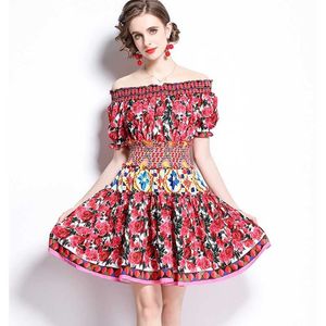 Runway Ruffle Floral Print Women Off Shoulder Slash Neck Backless Summer Dress Mini Party Vestido 210529