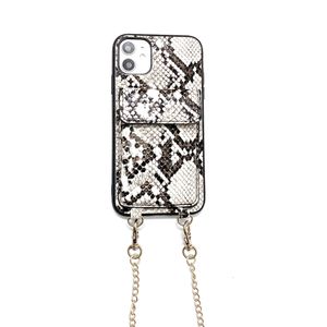 Snakeskin pattern card holder Phone Cases For iPhone 12 11 Pro XR XS Max X 8 7 Plus Luxury Strap Lanyard Back Cover Case