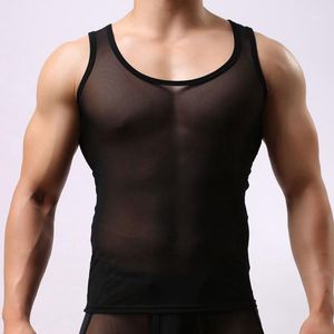 PERSON Durchsichtiges Herren-Tanktop, Kompressions-Mesh-Oberteil, ärmelloses Unterhemd, Herren, Bodybuilding, Stringer, elastisch