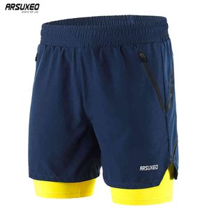 Arsuxeo Sportswear Man Bunts Shorts Men 2 w 1 Shorts Gym Refleksyjne fitness Crossfit Shorts Pants Trening Ubrania Szybkie dry223o