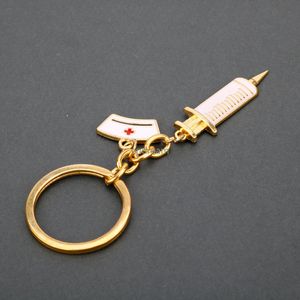 Lekarz pielęgniarka wtryskiwacza echometr urok Key Pierścień Złoty klawisza Hang wisi biżuteria mody Will i Sandy