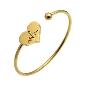 Stainless Steel Open Bracelet Gold Color Heart Simple Trendy Jewelry For Women Bracelets Wedding Party Gifts