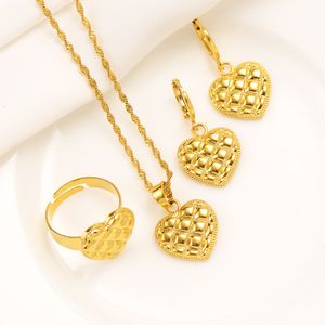 18k Yellow Gold GF Water waves Chain Necklace Earring Pendant Ring Set Dubai love heart Soft outfit Design Jewelry Sets charms