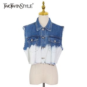 Casual Patchwork Tassel Vest för Kvinnor Lappa Ärmlös Hit Färg Kort Västar Kvinna Mode Kläder 210524