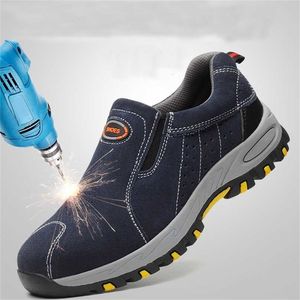 Fashion-Steel Toe Safety Work Shoes Men Fashion Summer Breathable Slip On Casual Boots Mens Labor Insurance Puncture Proof Shoe 211106