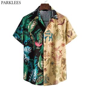 Patchwork Hawaiian Plaża Koszula Mężczyźni Lato Z Krótkim Rękawem Tropikalne Koszule Aloha Moda Mens Party Wakacje Odzieżowa koszulka 210522