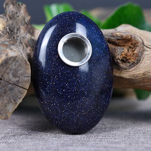 Natural cristal azul arenito tubos oval palma pedra punho de pedra estrangeira característica