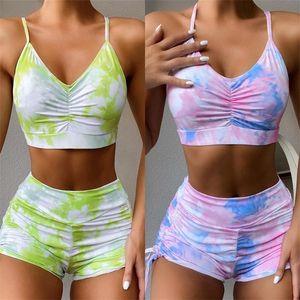New Women Seamless Yoga Set Fitness Sports Suits Gym Clothing Push Up 2 Pieces Bra+Gym Short Pants Female Running Workout Pants 1308