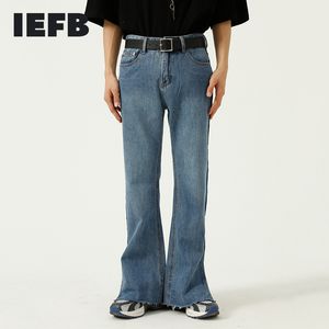 IEFB Trend coreano da uomo Trend abbinato a colori Side Split Casual Tromba Jeans Uomo Vintage Streetwear Pantaloni in denim 210524