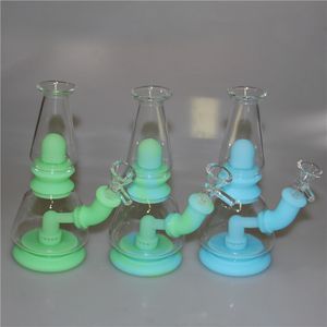 Glöd i det mörka vattenröret Bong, icke blekande tryck Silikon Bongs Dab Rig Tjock Glass Bubbler Hookah