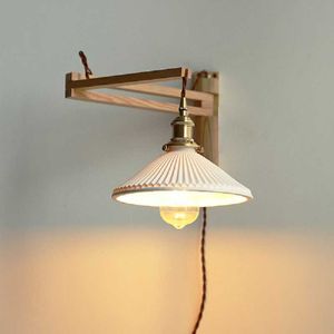 Xianfan Nowy Japoński Drewno Wall Lampy do salonu Minimalistyczne lampy do kuchni Decorate Lighting E27 Pleat Lampshade Light H0922
