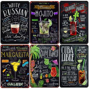 Design divertente tiki bar aperto estate birra retrò dipinto di metallo di stagno segni mojito martini cuba libre cocktail placca pub adesivi artistici ampi menu decorazioni murali dimensioni 30x20cm