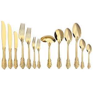 Middagsuppsättningar 1PC guld lyxig vintage bestick set Western dessert kniv gaffel sked 304 rostfritt stål porslin kök bestick