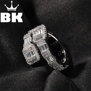 Hip Hop Men's Baguette Adjustable Custom Men Ring Famous Brand Iced Out Micro Pave Cz Punk Rap Jewelry Size 220215
