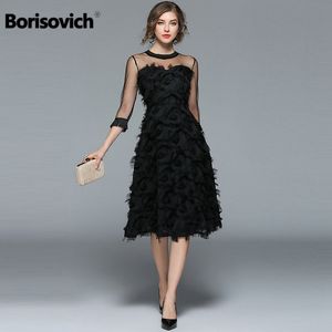 Borisovich Luxury Women Evening Party Dresses New Arrival Spring Fashion Tassel O-neck Elegant Black Female Dress M070 210412