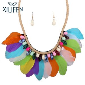 Wholesale braids feathers for sale - Group buy Chokers XIUFEN Bohemian National Wind Feathers Crystal Braided Rope Necklace Suit Sets Of Chain Color ZK35