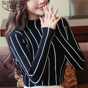 Spring Sweter Women Causal Swetry Turtleneck Paski Samica Sweter Jesień I Zima Damska Odzież Moda 210510