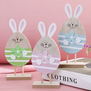 Wooden toys Easter Rabbit Wood Decorations Egg Ribbon Stand Decoration Nordic INS Bunny Painted Small Ornaments