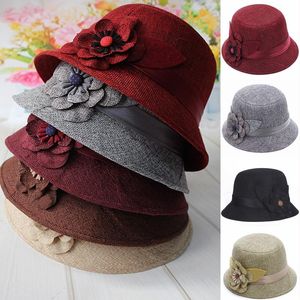 Beretti Women Elegant Hat Hat Spring Autumn Flower Decor Hats Linen Bucket Cappelli Lady British Top Fedoras Visor Outdoor Visor Sun femmina