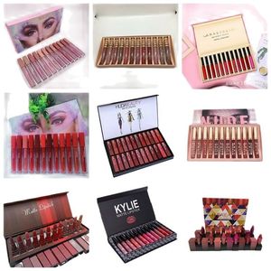 Huda Nowy 12 sztuk / zestaw Wodoodporna szminka Sexy Lip Stick Matte Velvet Lipsticks Lips Makeup Cosmetics Matte + Prezent