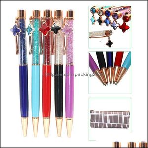 Writing Supplies Business & Industrial5Pcs Metal Ballpoint Pen Four-Leaf Clover, Fashion Girls Bling Crystal Pens With Black Ink For School