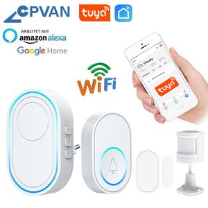 CPVAN Intelligente Drahtlose 58 Ring Songs Smart Türklingel Chime EU UK US Stecker TUYA APP Wifi Türklingel Alarm system