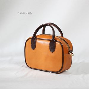 Bolsa feminina de couro macio com bolsa casual artesanal curtida vegetal com bolsa quadrada com zíper transversal