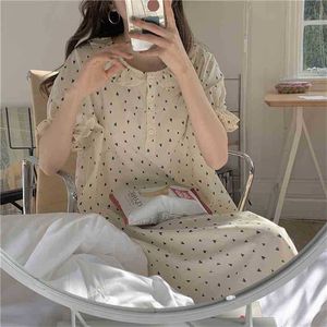 Tryckta hjärtor Sleepwear Girls Casual Homewear Dress Pyjamas Loose Cotton Chic Sweet Princess Sommar Nattdress 210525