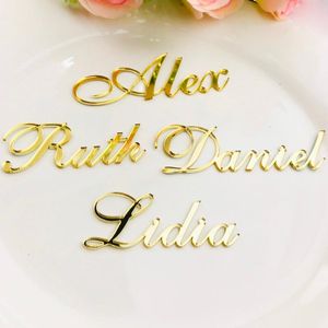 Party Dekoration Personlig Anpassad Guld Silver Trä Gästplats Namn För Bröllopskort Sign Bonbonniere Table Inställningsplan
