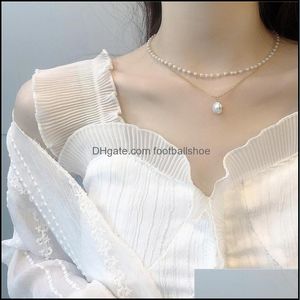 & Pendants Pearl Pendant Necklaces Bracelet Simple Sweet And Lovely Double Bead Chains Short Clavicle Chain Temperament Girl Jewelry Gift Dr