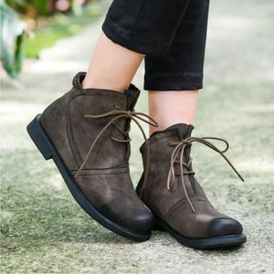 Boots Handmade Leather Women s Shoes Short Retro Casual British Flat Bottom Comfortable Matte Cowhide High end Art Boots1