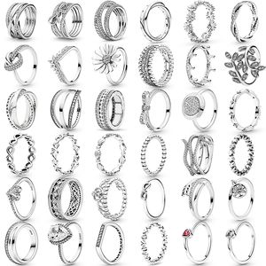 2021 Trendy Finger Ring Real 925 Silver Rings Infinite Flower Sparking Zircon Princess Wishbone Heart Populära Kvinnor Ringar