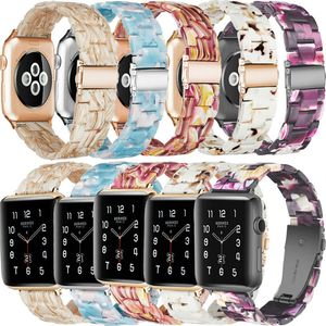 Luxury Tortoise Shell Resin Sport Band Strap Armband för Apple Watch Series 2 3 4 5 6 7 Se rostfritt stålspänne armband Iwatch 42mm / 44mm / 45mm