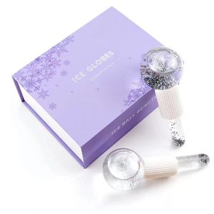 Ice Globes Facial Massager Durable Silver and Pink Glass Giltter Ices Hockey Energy Beauty Crystal Ball Face Eye Neck Cooling Skin Care Set