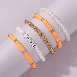 Bangle Colorful Bead Bracelet Set For Women Korean Pearl Beaded Letter Summer Bohemia Clay Pottery Handmade LOVE Print