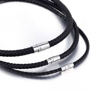 Thin Brown Black Braided Cord Rope Man Made Leather Necklace for Men Choker Silver Color Stainless Steel Clasp 4/6/8mm LUNM09