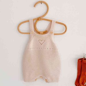 Baby Clothes Boys Girls Romper Autumn Loving Heart Hollow Out Boy Girl Knit Braces Rompers Jumpsuit 210429