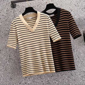 Chic sommar grundläggande tunna överdimensionerade tröja kvinnor topp plus storlek lös avslappnad stripe Kint kvinnlig svettar pullover jumper 3xl 210604