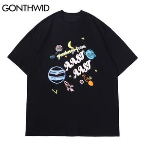 Magliette Harajuku Streetwear Hip Hop Graffiti Planet Rocket Universe Magliette Camicie Casual Cotone Manica corta Magliette larghe 210602