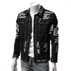 Men's Jackets KIOVNO Men Hip Hop Rivet Denim Painted Punk Style Outwear Coats For Male Slim Top Clothing