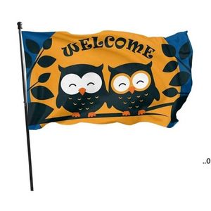 Bannière De Drapeau De Bienvenue achat en gros de Owls Bienvenue Jardin x5ft Drapeaux D Bannières en polyester Intérieur extérieur Vivid Couleur de haute qualité avec deux œillets en laiton
