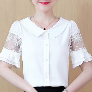 Blouses Woman 2021 Women Clothes Short Sleeve Blouse Summer Tops V-neck Chiffon White Shirt Blusas D34 Women's & Shirts
