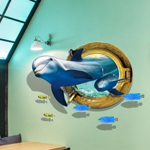 Undervattensvärlden Dolphin Wall Sticker Living Room Bakgrund Klistermärken Muraux Heminredning Adeesivo de Parede 3d 210420