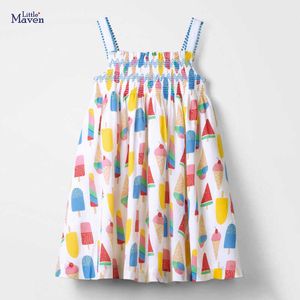 Barn frocks 2021 ny sommar baby flicka kläder toddler märke bomull färgglada popsicle print ärmlös klänningar för barn 2-7 år Q0716