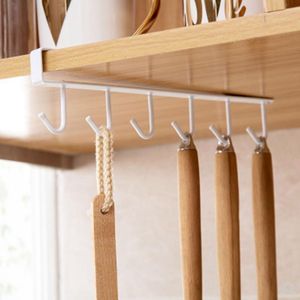 Kök förvaringsorganisation Punch-Free Rack Cupboard Shelh Hanging Hook Closet Clothes Cup Mugg Metal Organizer Hanger Hooks