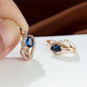 Hoop & Huggie Charm Gold Color Hollow Earrings Water Drop Multicolor Zircon Fashion Blue Crystal Leaf For Women Jewelry