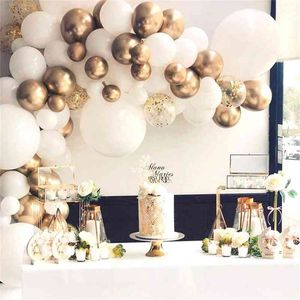 85Pcs White and Chrome Gold Balloon Garland Arch Kit Wedding Birthday Bachelorette Engagements Anniversary Party Backdrop DIY 210626