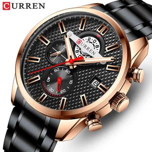 Curren Luxury Brand Casual Sport Mens Klockor Stor Dial Quartz Armbandsur Men Chronograph Datum Klocka Male Clock Relogio Masculino 210517
