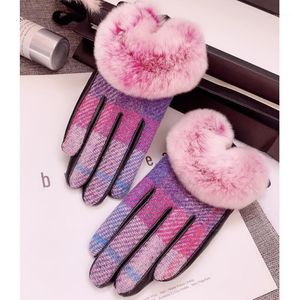 Guanti a cinque dita in pelle di pecora da donna invernali corti caldi in pelliccia di Rex Pool Wool Touch