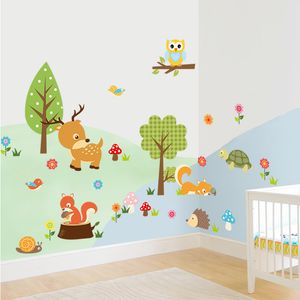 Cute Animals Wall Sticker Zoo Tiger Owl Turtle Tree Forest Vinyl Art Wall Quote Stickers Colorful PVC Decal Decor Kid Baby Room 210420